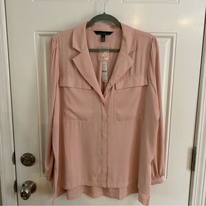 NWT White House Black Market Pink Long Sleeve Blouse  L   New with Tags